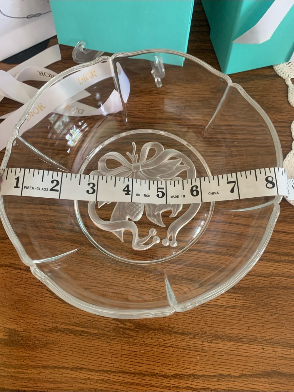 Tiffany & Co. Clear Etched Glass Serving Bowl holiday Christmas garland rare 712 - Picture 5 of 7
